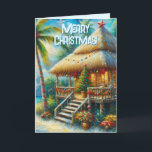 Tarjeta Festiva Navidades Tropical Hut Palm Tree Beach Lights<br><div class="desc">Navidades de las cabañas tropicales Palm Tree Beach Lights Por favor síganme; creo nuevos diseños y productos a diario! Siéntase libre de contactarme con sus necesidades de diseño.</div>