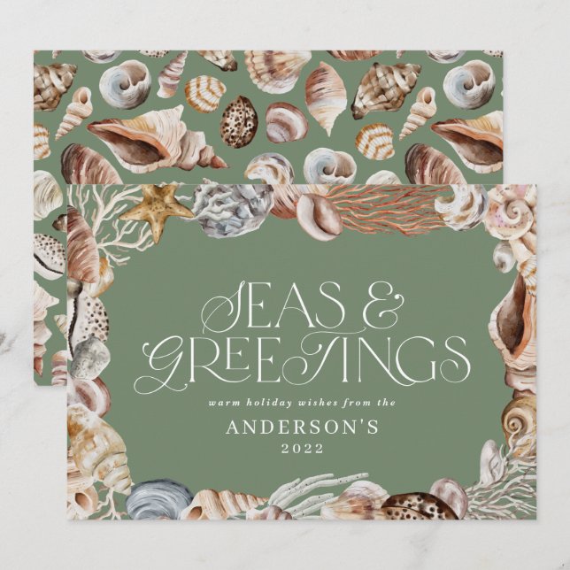 Tarjeta Festiva Navidades tropicales cálidos saludo de mar saludo  (Anverso / Reverso)