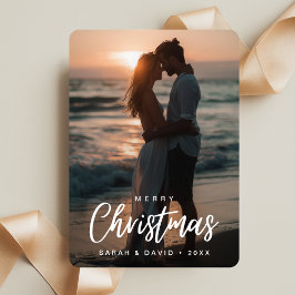 Tarjeta Festiva Navidades tropicales Couple Beach Sunset Photo