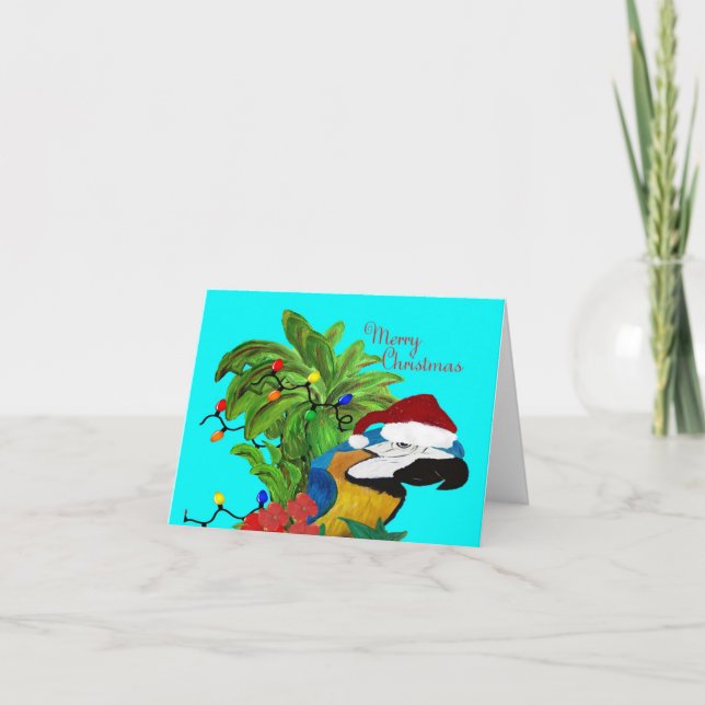Tarjeta Festiva Navidades tropicales de cabeza de loro (Anverso)