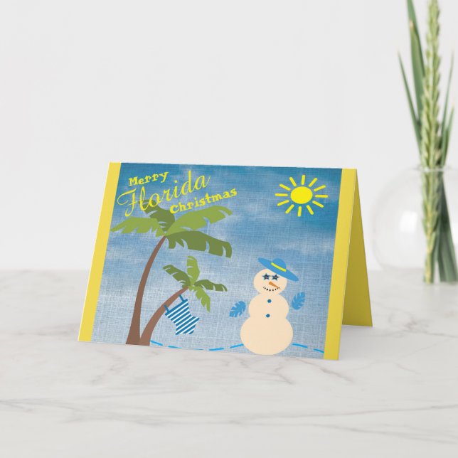 Tarjeta Festiva Navidades tropicales de moras de Florida Snowman e (Anverso)
