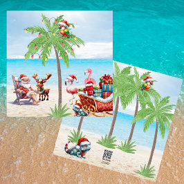 Tarjeta Festiva Navidades Tropicales De Santa Y Rudolf En Julio Fi