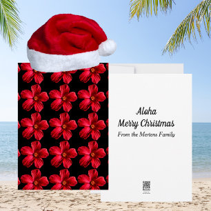 Tarjeta Festiva Navidades tropicales del patrón de flor rojo hibis