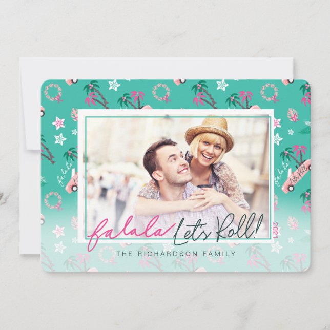 Tarjeta Festiva Navidades tropicales divertidos Fa la la Let's Rol (Anverso)