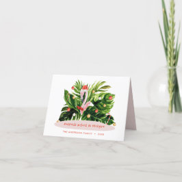 Tarjeta Festiva Navidades tropicales Flamingo botánico de palma mo