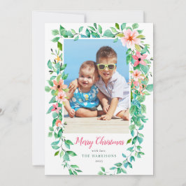 Tarjeta Festiva Navidades tropicales florales Foto de vacaciones