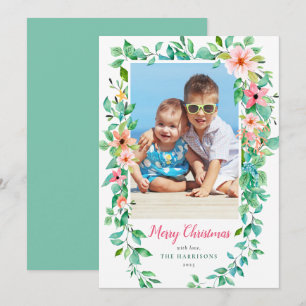 Tarjeta Festiva Navidades tropicales florales Foto de vacaciones