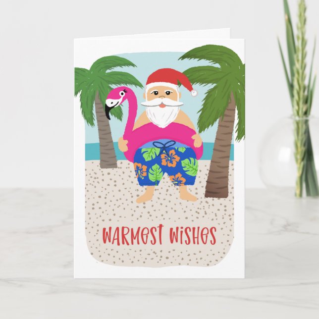 Tarjeta Festiva Navidades tropicales graciosos de Santa  en julio (Anverso)