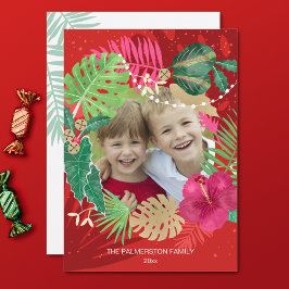 Tarjeta Festiva Navidades tropicales ilustrados, foto de Wreath