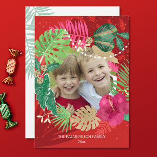 Tarjeta Festiva Navidades tropicales ilustrados, foto de Wreath