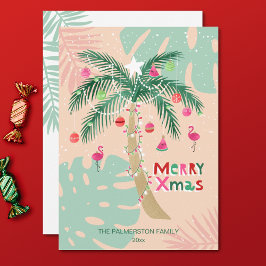 Tarjeta Festiva Navidades tropicales ilustrados Palm Tree