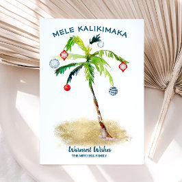 Tarjeta Festiva Navidades tropicales Mele Kalikimaka Palm Tree