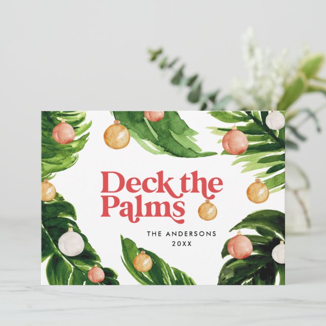 Tarjeta Festiva Navidades tropicales moderno palmito botánico eleg (Anverso de pie)