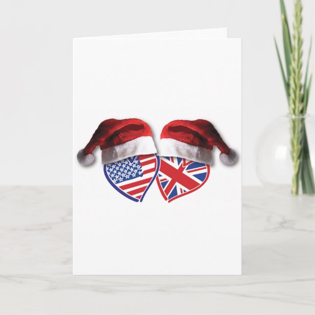 Tarjeta Festiva Navidades UK USA Hearts (Anverso)