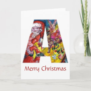 TARJETA FESTIVA NAVIDADES UNA CARTA / SANTA CON GIFTS MONOGRAM