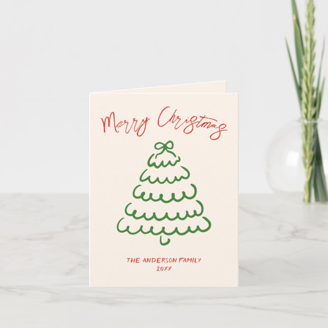 Tarjeta Festiva Navidades únicos de árbol de vaca con mano trenzad (Anverso)