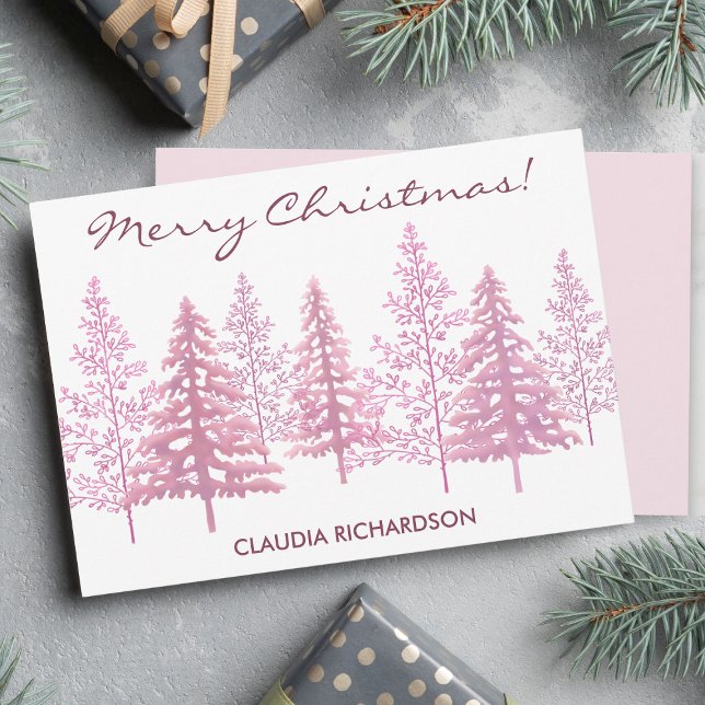 Tarjeta Festiva Navidades únicos de árboles con flores rosas (Sending warm wishes with this vibrant of pink trees to your family and friends.)