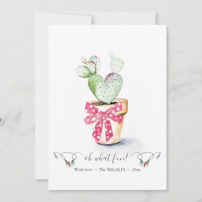 Tarjeta Festiva Navidades únicos de cactus rojos y verdes (Anverso)