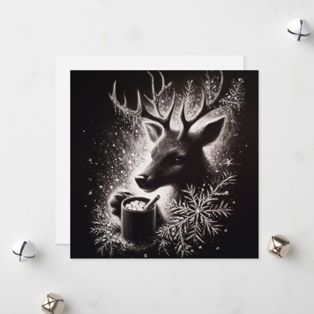 Tarjeta Festiva Navidades únicos de esbozo de carbón vegetal (Anverso/Reverso In Situ)