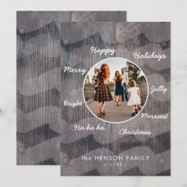 Tarjeta Festiva Navidades únicos de madera rústica desean foto fam