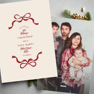 Tarjeta Festiva Navidades únicos modernos doblan crema y foto roja