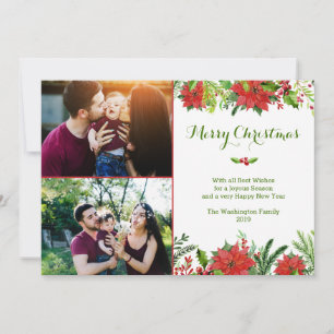 Tarjeta Festiva Navidades vacaciones poinsettia roja acuarela foto