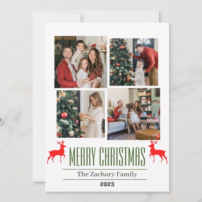 Tarjeta Festiva Navidades vacaciones Script Collage de fotos de fa (Anverso)