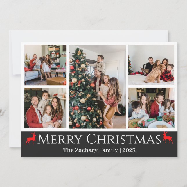 Tarjeta Festiva Navidades vacaciones Script Collage de fotos de fa (Anverso)