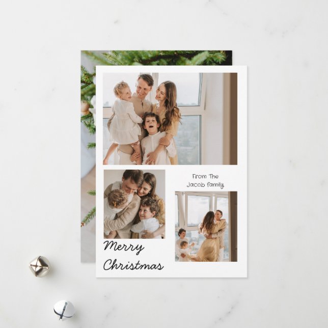 Tarjeta Festiva Navidades vacaciones Tipografía moderna Tres fotos (Anverso/Reverso In Situ)