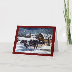 TARJETA FESTIVA NAVIDADES: VACAS: NIEVE: ARTE: CARTA
