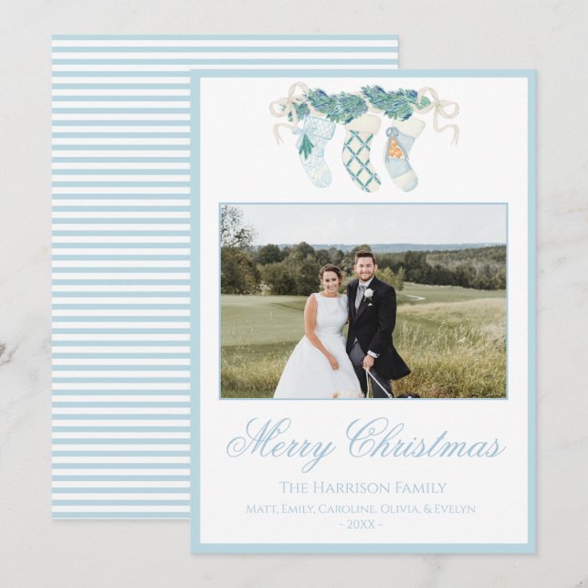 Tarjeta Festiva Navidades Valoran la cosecha de una foto azul (Anverso / Reverso)