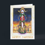 Tarjeta Festiva "Navidades Vaqueros" Desierto Snowman en el suroes<br><div class="desc">¡Envíe un holler a sus amigos y familiares para las vacaciones! Este sheriff snowman está aquí para darle la bienvenida a todos con colores brillantes y un estilo único. Este es un diseño de tipo que no encontrarás en ningún otro lugar</div>