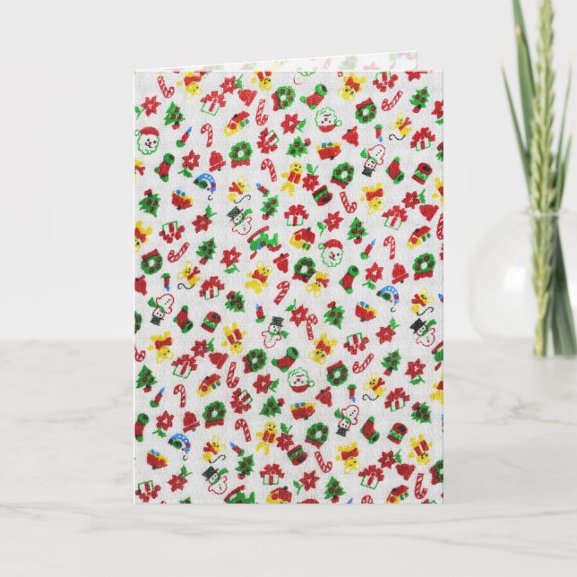 Tarjeta Festiva Navidades Variedad de Doodles Faux-Fabric (Anverso)