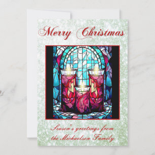 Tarjeta Festiva Navidades Velas Vidrieras Velas Vidrieras Purpurin