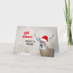 Tarjeta Festiva Navidades Venado Con Santa Cap