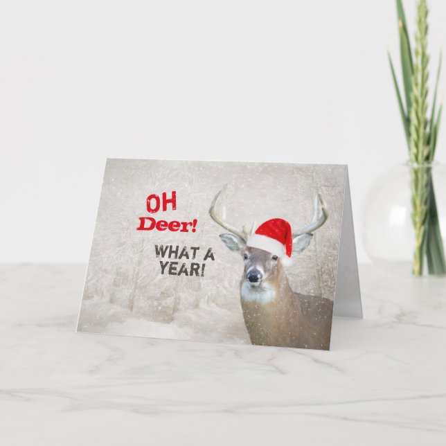 Tarjeta Festiva Navidades Venado Con Santa Cap (Anverso)