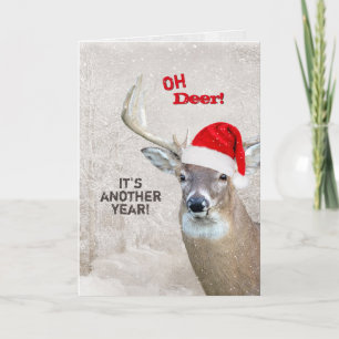 Tarjeta Festiva Navidades venados con Santa Hat