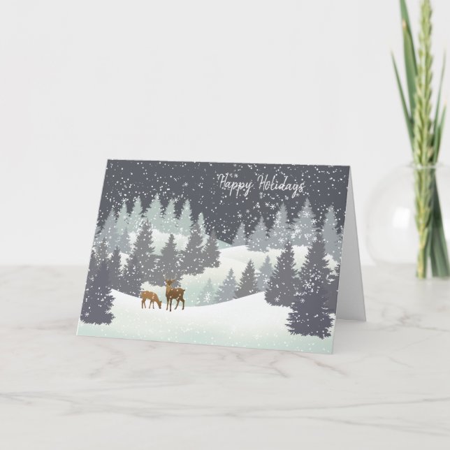 Tarjeta Festiva Navidades venados y pollitos de invierno (Anverso)