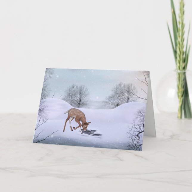 Tarjeta Festiva Navidades veneros en la nieve te desean la magia (Anverso)