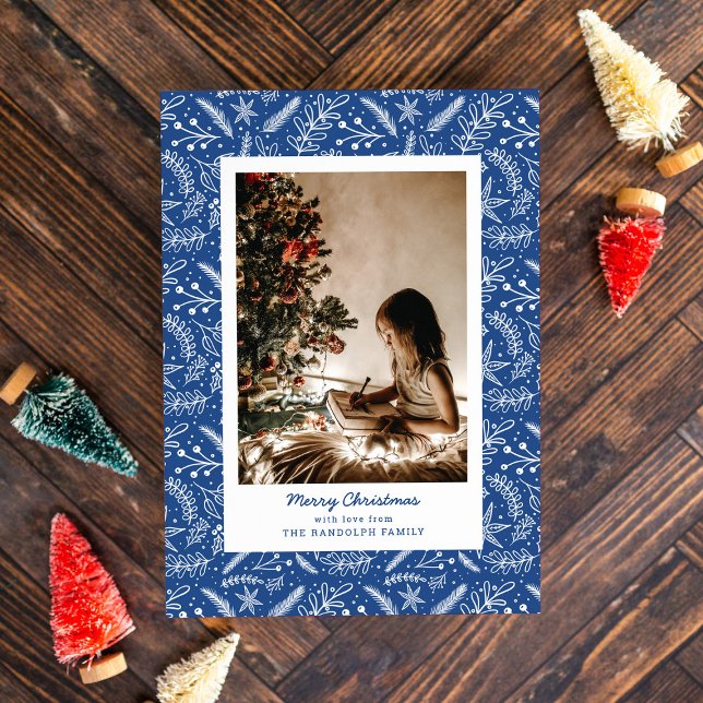 Tarjeta Festiva Navidades Verdadero foto vertical única (azul) (Subido por el creador)