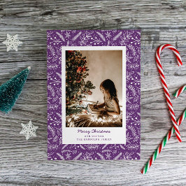 Tarjeta Festiva Navidades Verdadero foto vertical única (Plum)