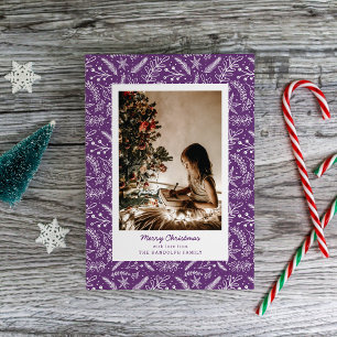 Tarjeta Festiva Navidades Verdadero foto vertical única (Plum)