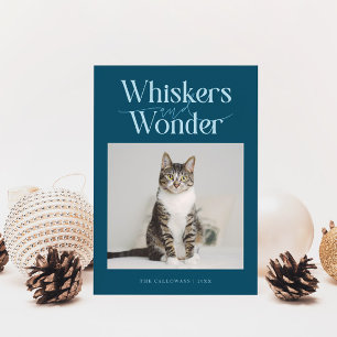 Tarjeta Festiva Navidades Verde azulados de fotos de gatos sacudid