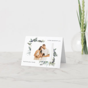 Tarjeta Festiva Navidades verdes blancos felices Foliage Happy