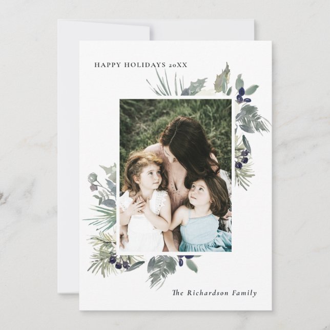 Tarjeta Festiva Navidades verdes blancos felices Foliage Happy (Anverso)