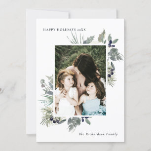 Tarjeta Festiva Navidades verdes blancos felices Foliage Happy