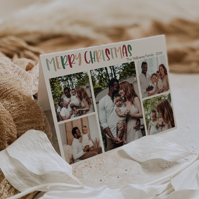 Tarjeta Festiva Navidades verdes coloridos doblados cinco fotos (Subido por el creador)