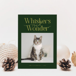 Tarjeta Festiva Navidades verdes de fotos de gatos de Whiskers y W