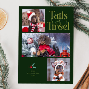 Tarjeta Festiva Navidades verdes de la foto del perro de las velas