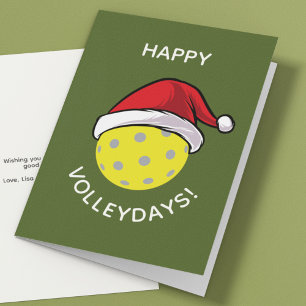 Tarjeta Festiva Navidades verdes de moda de Santa Cap Pickleball
